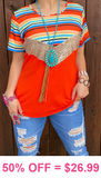 Orange Top with Blue Stripes & Sequins