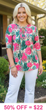 Cactus, Rose, Leopard criss cross neck top