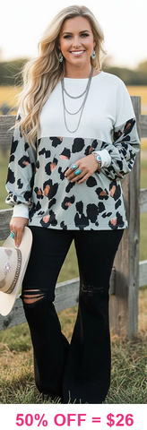 Grey Leopard & White long sleeve top