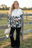 Grey Leopard & White long sleeve top
