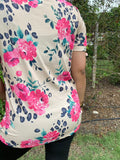S, L Tan Leopard & Floral short sleeve top