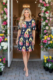 Navy Floral Tiered Dress