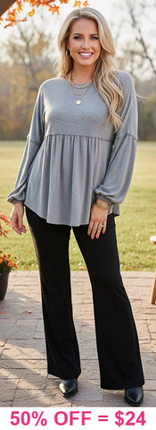 Grey baby doll long sleeve top