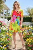 Colorful Flower dress with gathered waist