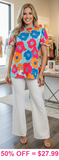 Blue Flower top with flutter sleeve