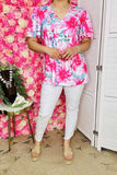 Pink floral printed top ruffle flutter sleeves