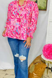 Pink printed long sleeve collar top
