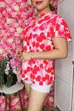 Red & Pink spotted top with flutter short sleeves
