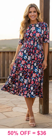 Red, White and Blue Floral Dress with pockets