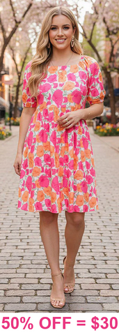 Pink & Orange Floral dress w/ pockets