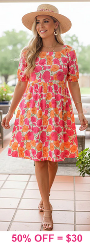 Pink & Orange Floral dress w/ pockets