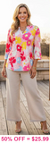 Pink & Yellow flower v-neck top