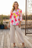Pink & Yellow flower v-neck top
