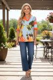 Blue Top With Orange Floral Print