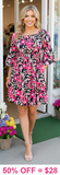 S, M, 2X, 3X : Black & Pink Floral Dress