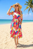 Colorful tie belt dress with collar