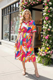 Colorful tie belt dress with collar