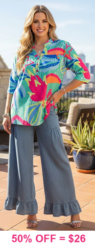 Blue & Green baby doll blouse - Loose Fit