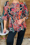 Paisley lace up top with gathered waist