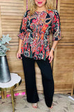 Paisley lace up top with gathered waist