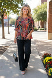 Paisley peplum top lace up neckline