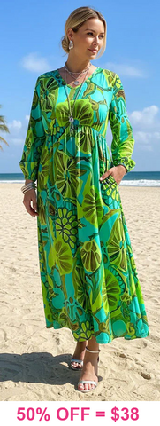 S/M : Green and Turquoise Maxi Dress