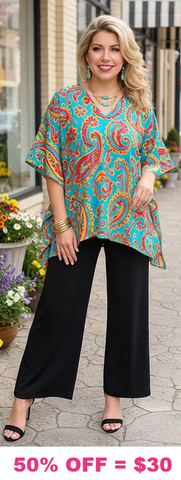 Turquoise paisley poncho top