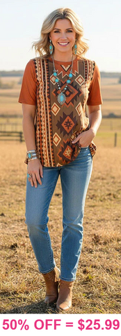 Rust tribal short sleeve top