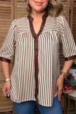 Brown Stripe blouse with leopard trim
