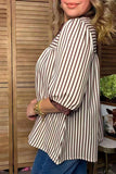 Brown Stripe blouse with leopard trim