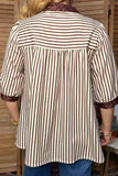 Brown Stripe blouse with leopard trim