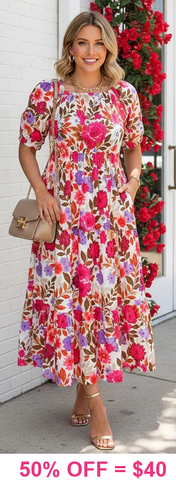 Flower Garden tiered midi dress