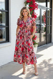 Mauve Floral v-neck midi dress