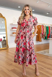 Mauve Floral v-neck midi dress