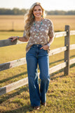 Tan Cream Western Print Top