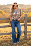 Tan Cream Western Print Top