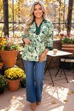 Green Floral blouse with v-neck and collar