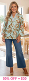 Light Blue, Floral, V-neck top