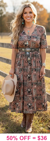 Western print midi dress