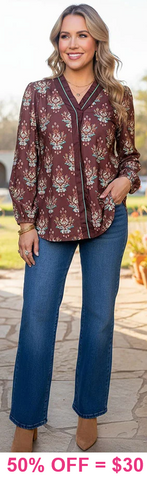 Brown and Turquoise printed blouse