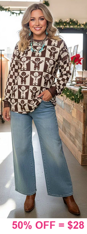 Gingerbread Brown checkered long sleeve top