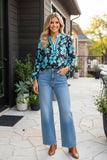 Turquoise Floral brown blouse