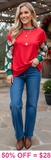 Red Top with Green Santa sleeves
