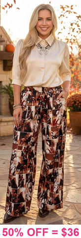 Western Horse print wide leg pants