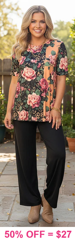 NEW Floral Leopard mix top