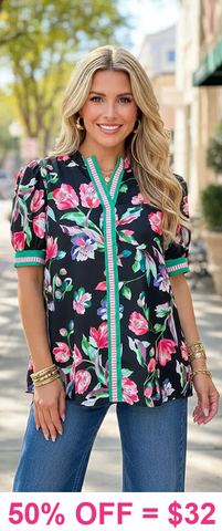Floral Blouse with striped details