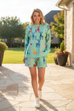 Turquoise Reindeer 2 piece shirt and short set