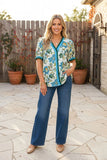 Blue Green Stripe Floral blouse