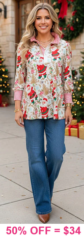 Vintage Santa blouse with ruffle stripe collar