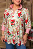 Vintage Santa blouse with ruffle stripe collar
